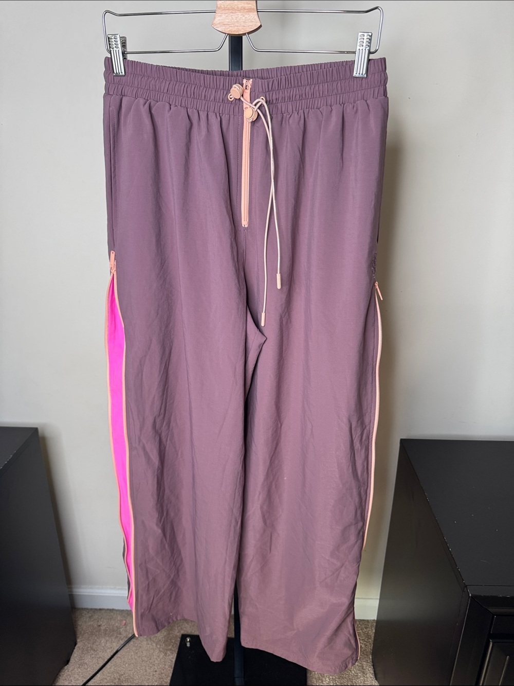 Free People Lavender Track Pants with Pink Side Panels